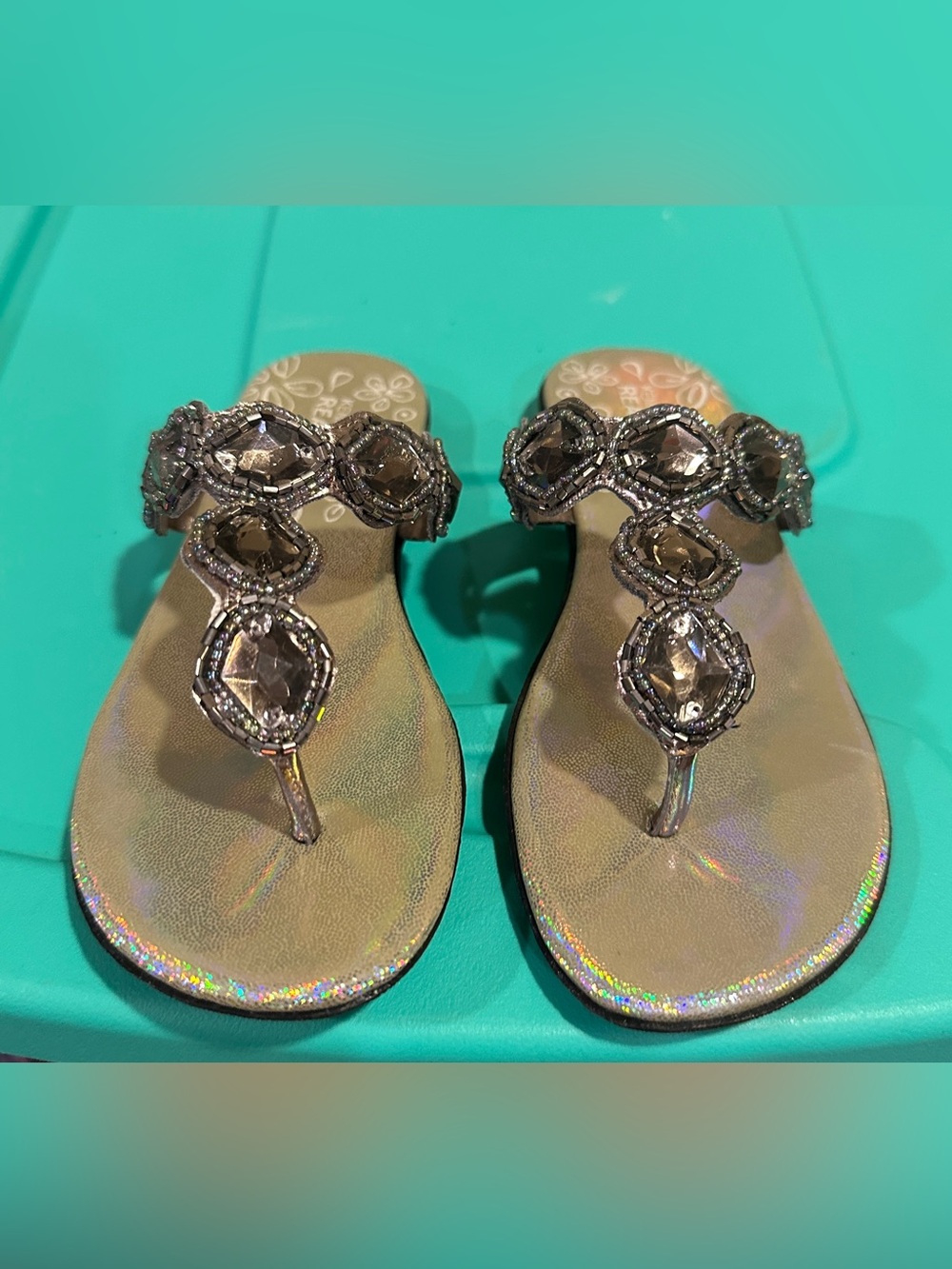 Kenneth Cole Reaction Speed of Bright Girls Jeweled Sandals, Sz 12